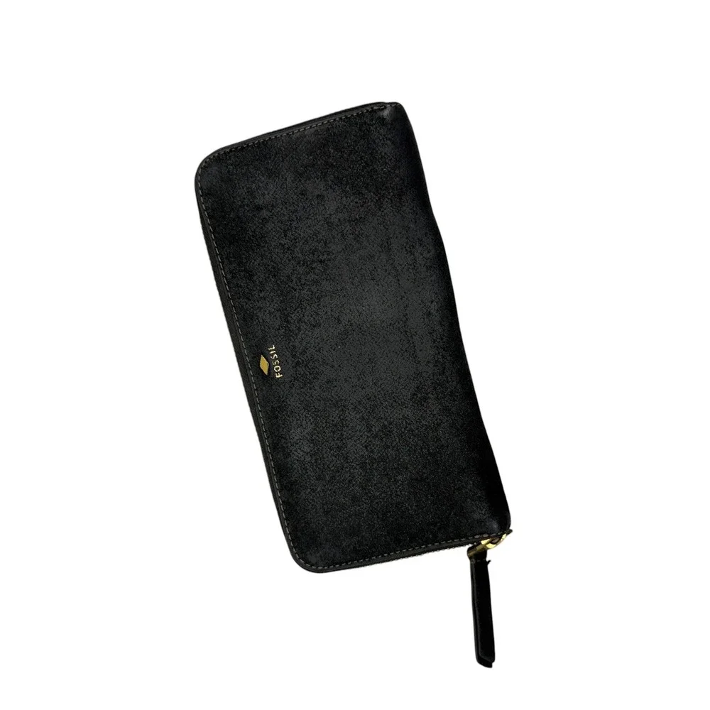 Fossil Wallet Womens OS Black Logan Zip Around Clutch Leather